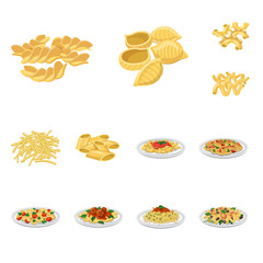 Vector illustration of pasta and carbohydrate icon. Set of pasta and macaroni stock vector illustration.