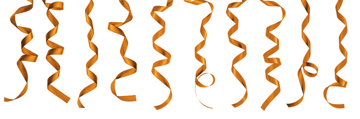 Copper gold satin ribbon bow scroll set isolated on white background with clipping path for...