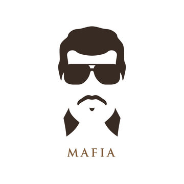Latino man with mustache, wearing dark sunglasses. Portrait of mafioso. Vector illustration.