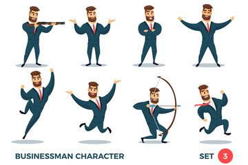 Businessman Character design - set 3. Fun bearded business men in different situations. Vector illustration