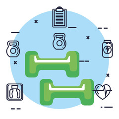 weight lifting dumbbell with fitness icons