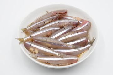 Raw Anchovy on white background