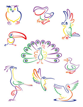 Birds
Set icons, a child's drawing, Birds. Vector.