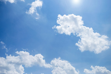 Beautiful bright summer sky, white cloud over clear blue sky in hot sunny summer
