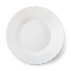 White ceramic plate, top view of an isolated object