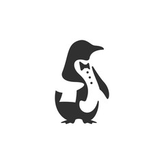 Obraz premium Projekt logo czarnego pingwina przebranego za kamerdynera lub kelnera