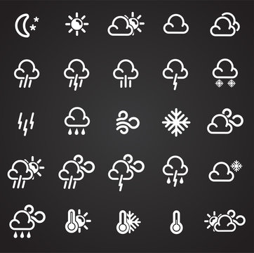 Weather forecast icons set on black background for graphic and web design, Modern simple vector sign. Internet concept. Trendy symbol for website design web button or mobile app
