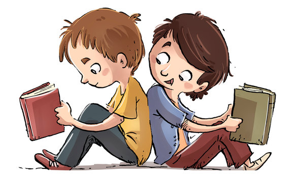niños sentados leyendo libros