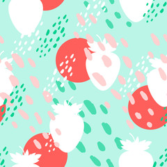 Materiał do szycia Strawberry seamless texture, background. Geometric, spotted, strawberry pattern. For wrapping paper, textiles, home decor, wallpaper, baby cloth. Colors 2019. 1
