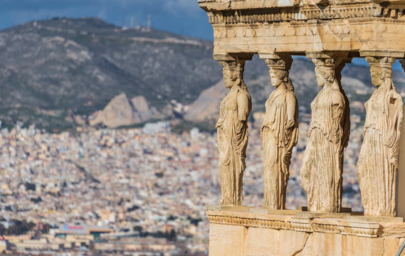 Caryatids, erechtheion temple Acropolis, Athens Greece