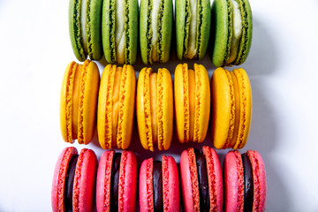 various colorful sweet macarons cookies for dessert