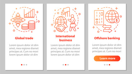Naklejka premium International relations onboarding mobile app page screen with l