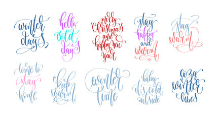 set of 10 hand lettering inscription text to winter holiday desi