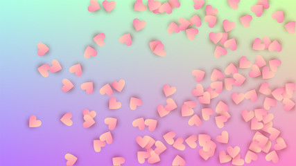 Valentine's Day Background. Many Random Falling Red Hearts on Hologram Backdrop. Card Template. Heart Confetti Pattern. Vector Valentine's Day Background.