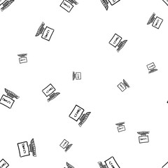Seamless pattern of computer icons with software code. Children s drawing doodle