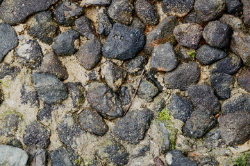 black stone on wet sand