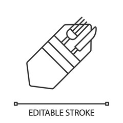 Fork and knife in napkin linear icon