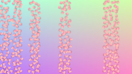 Love Background. Heart Confetti Pattern. Many Random Falling Red Hearts on Hologram Backdrop. Flyer Template. Vector Love Background.