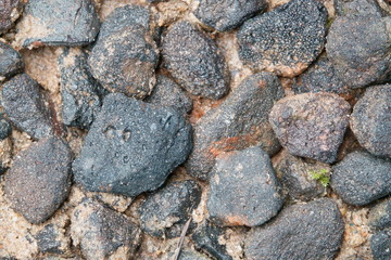 black stone on wet sand