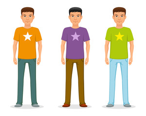 Young man in jeans and a t-shirt with a print. Casual fashion.