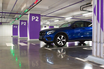 A car in a parking lot.