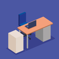 office workplace with desk and laptop scene