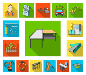Equipment and machine flat icons in set collection for design.Technical progress of the factory vector symbol stock web illustration.