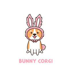 Obraz na płótnie Canvas Cute dog breed welsh corgi in a hat bunny ears. It can be used for sticker, patch, phone case, poster, t-shirt, mug and other design.