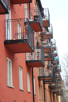 colorful houses facede with balcony