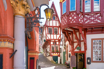 The medieval market square of Bernkastel-Kues, Germany. The twin town of Bernkastel-Kues is...