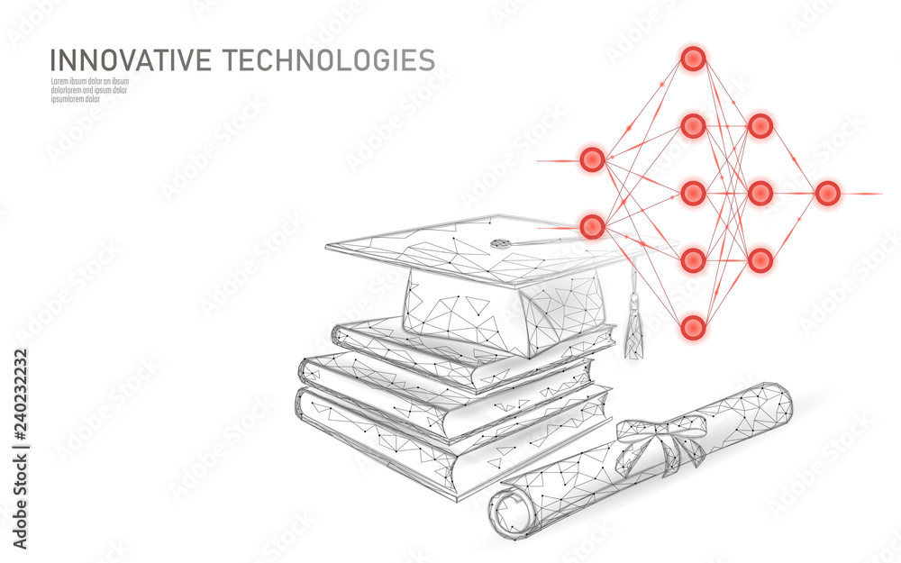 Aufkleber machine learning 3d low poly technology business concept. neural network training artificial intelli