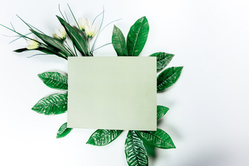 green sticky note with green plant leaves