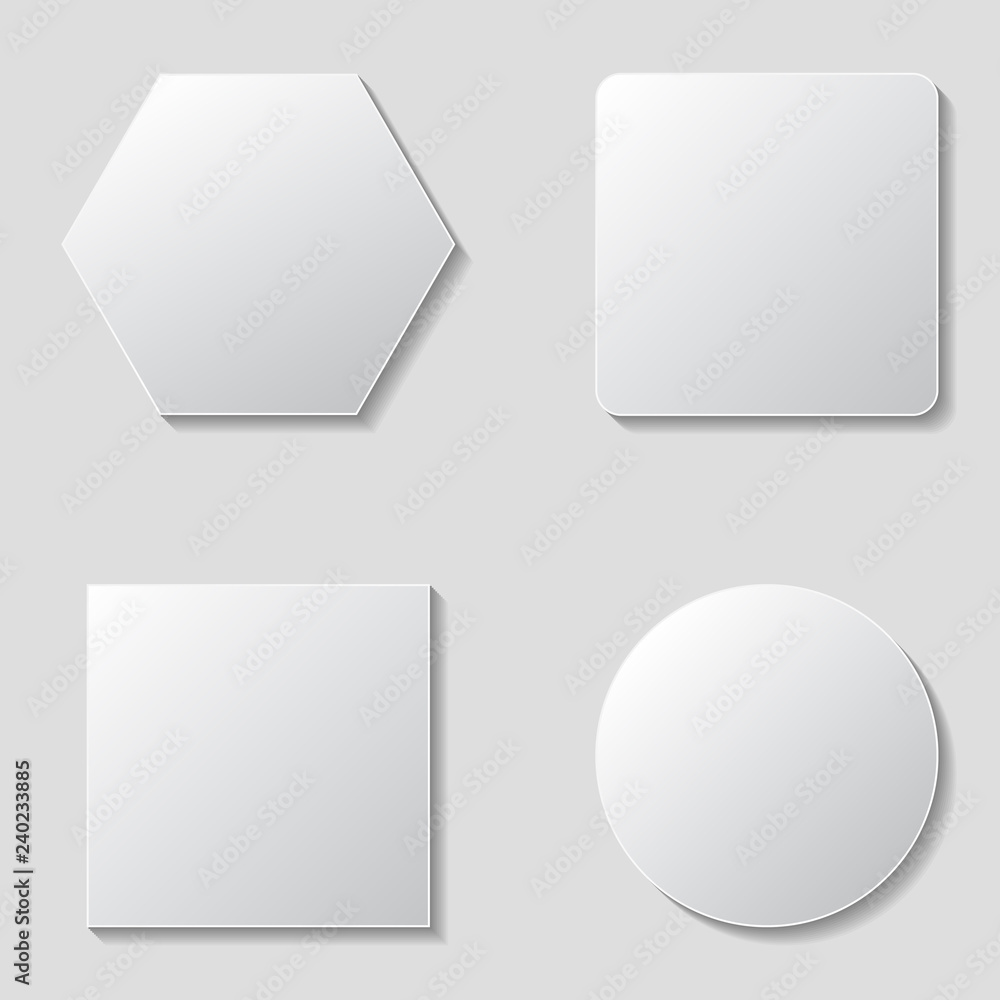 Poster set of white blank button. round square rounded shapes