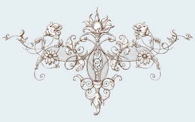 Vintage decorative element engraving with Baroque ornament