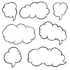 Set of cute retro hand drawn cloud, doodle vector illustration