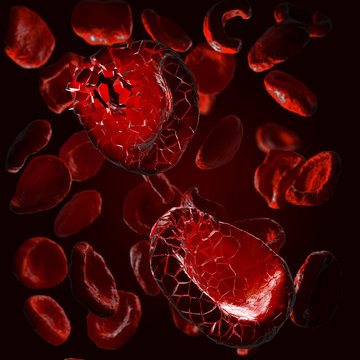 3d Illustration Of Red Blood Cells Disintegrating Into Parts