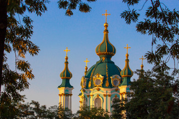 St Andrew's Church with stairs in autumn, Kiev