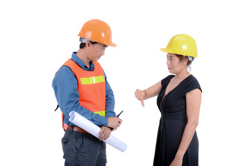 Engineer and employer on white isolated background.