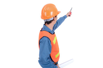 Engineer on white isolated background.