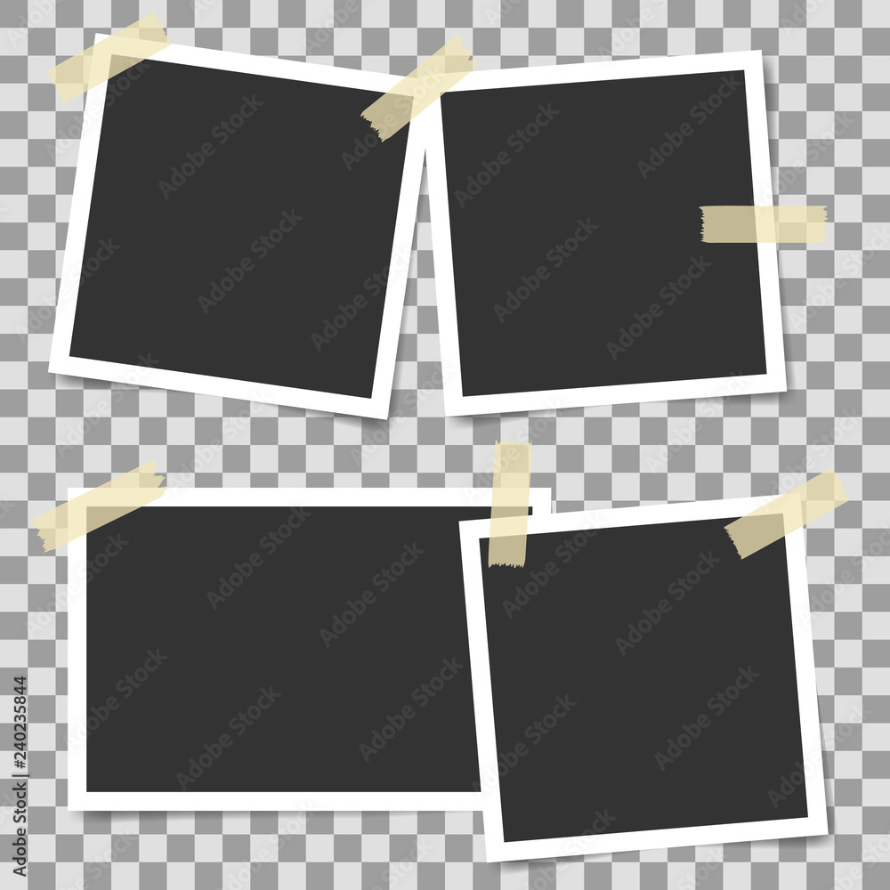 Aufkleber vector mock up of empty photo frames on transparent background with adhesive tape
