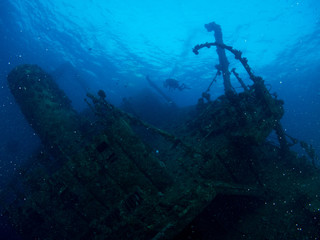 sunken ship with under the sea