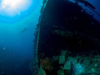sunken ship with under the sea