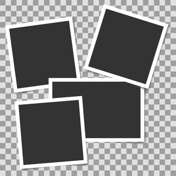Pile of photo frames on transparent background. Vector template, blank for your photo or image