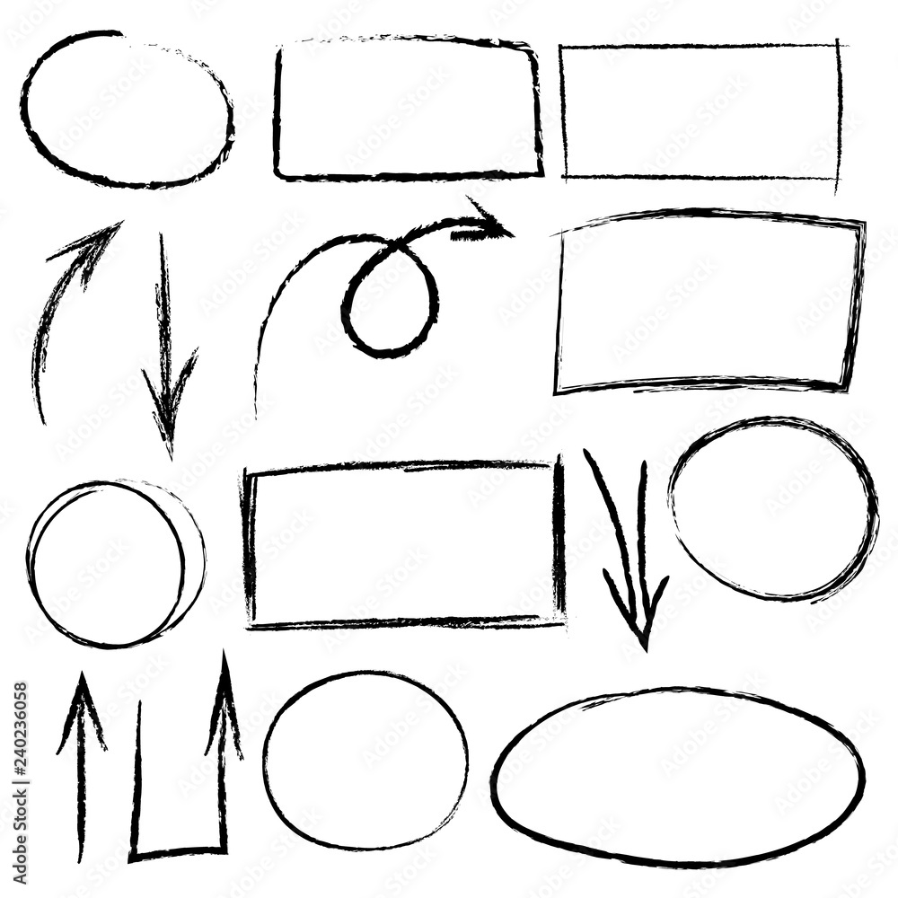 Poster arrows and abstract shapes doodle writing design vector set