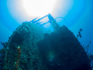 sunken ship with under the sea