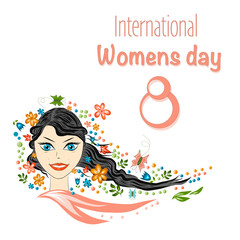 Spring Beautiful girl  portrait.  Girl spring, summer, symbolizes flowering, joy. Postcard March 8, International Women's Day.