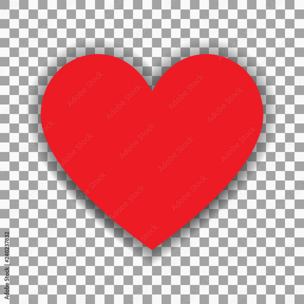 Poster simple vector heart isolated on transparent background with shadow. template for valentines day, lov