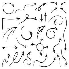 Arrows and abstract shapes doodle writing design vector set, black