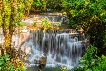 Huai Mae Khamin Waterfall With the morning light   Kanchanaburi, Thailand
