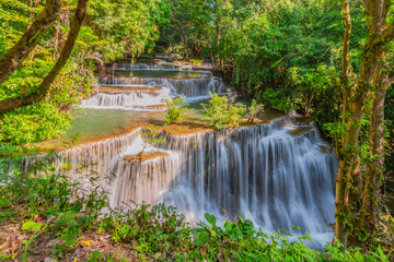 Huai Mae Khamin Waterfall With the morning light   Kanchanaburi, Thailand